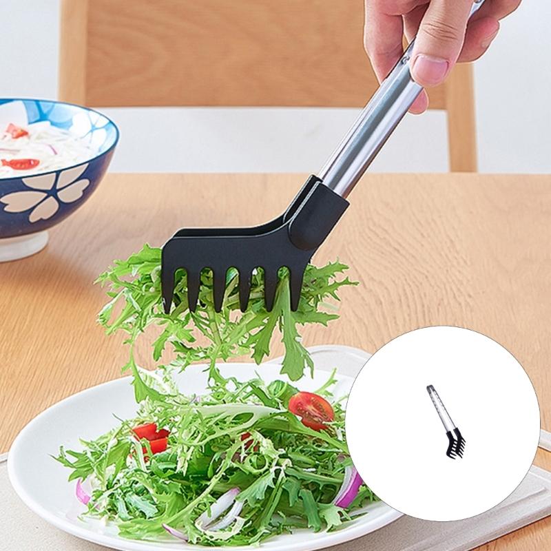 Nylon Tipped Kitchen Tongs Long Handle Salad Clip Nonslip Pastas Claw For Serving Noodles Vegetables And Grilling