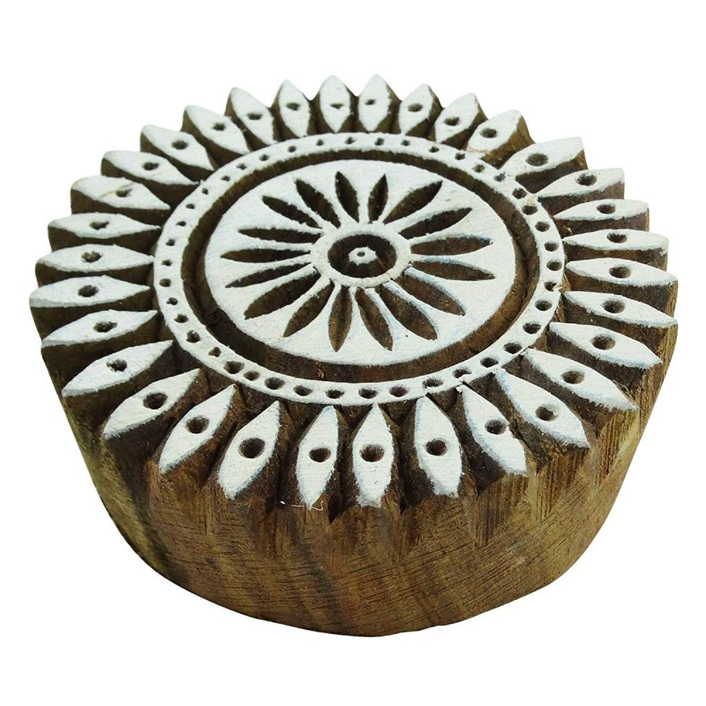 Runder Blumendruck, handgefertigter Holzdruckblock, Holzhandwerk, indische Kunst