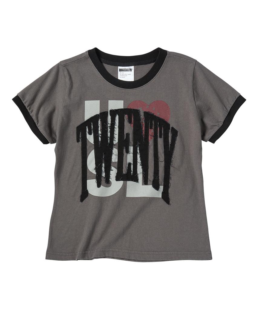 Eontaiteulseoul Untitled Drip Applique Ringer Crop Short Sleeve Charcoal