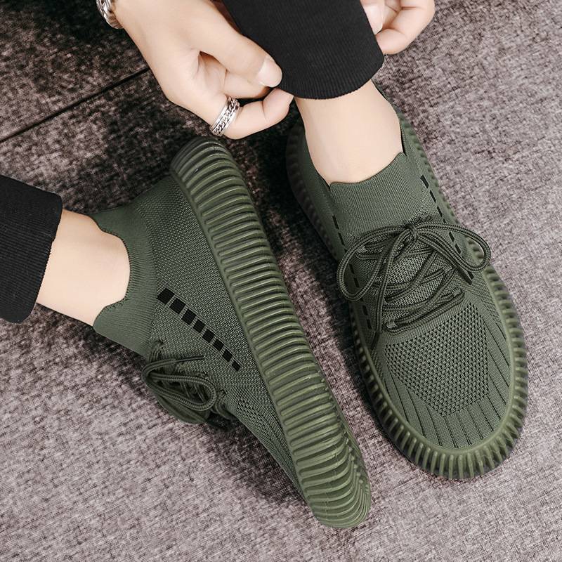 New Men Shoes Black Army Green Knitting Men Sneakers Fashion Men Casual Flat Loafers Tennis Shoes Breathable Mesh Sports Shoes