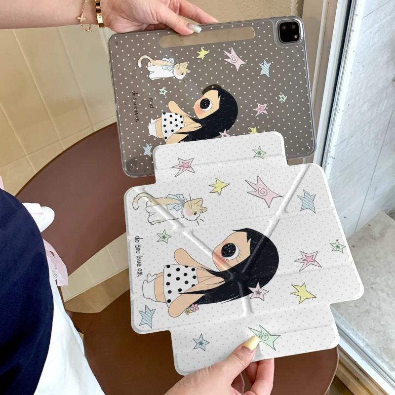 Cute Cat Star Folding Case With Pencil Holder IPad Mini 7/6 Air 8 Pro