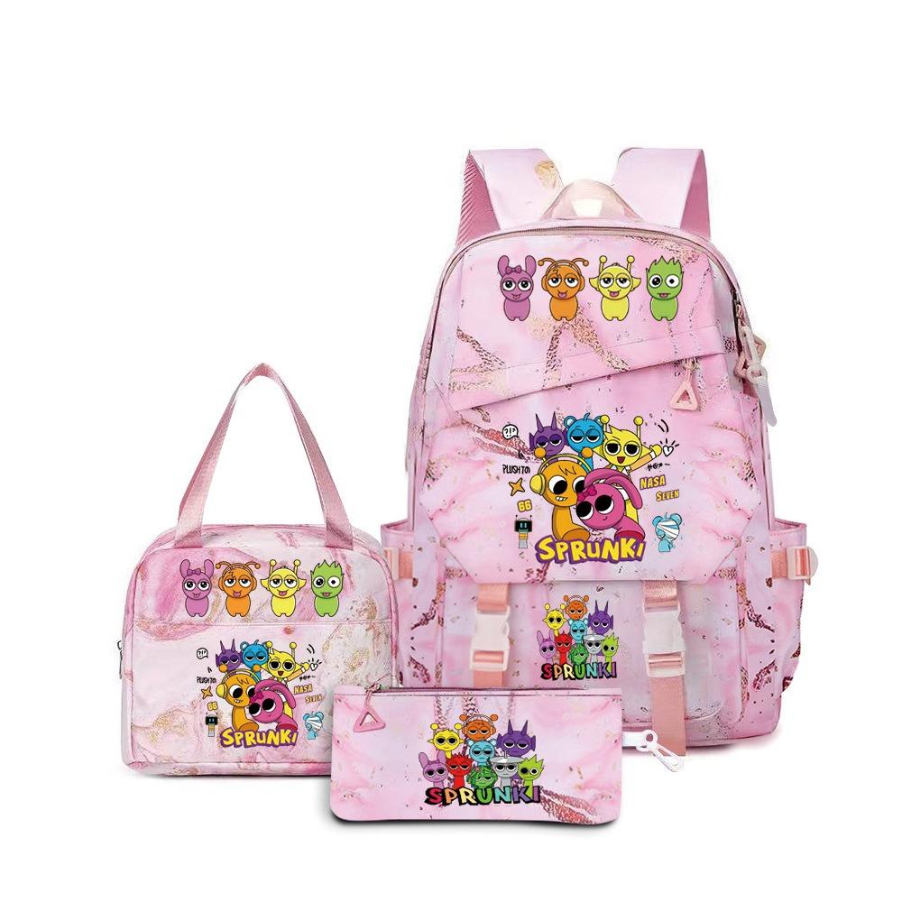 Rhythm box music game heat transfer backpack Sprunki pink schoolbag portable lunch bag stationery pencil case D