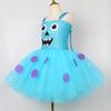 Kids' Blue Long-Haired Monster Costume with Puffy Skirt and Mesh Dress
