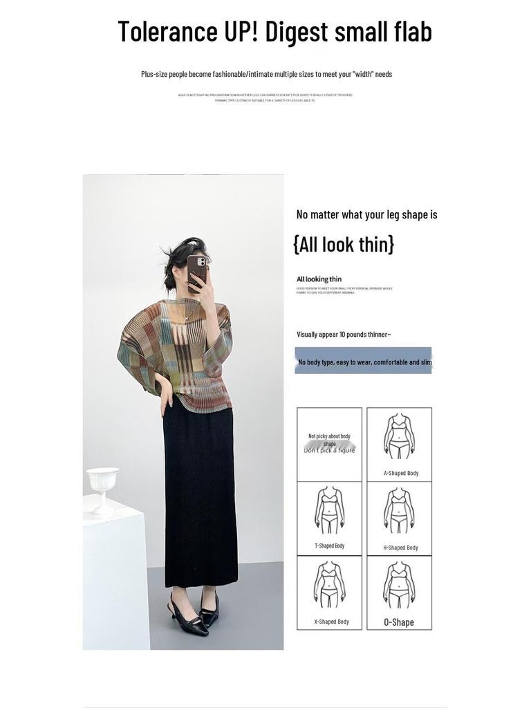 Miyake Pleats Akordeonový Top - Retro Color Block 7-rukávový Ležérní Krycí