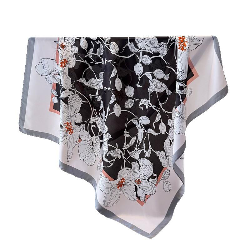 Spring And Autumn Flowers Simulation Silk High-End Printing Large Square Scarf Silk Scarf Shawl Head Scarf Neck Protection Scarf