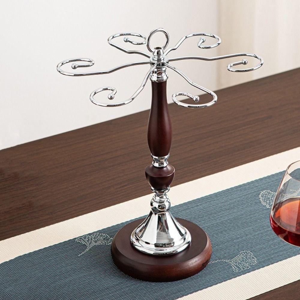 Large Capacity 6 Bottles Wine Glass Rack Freestanding Upside Down Wine Glass Holder Restaurant