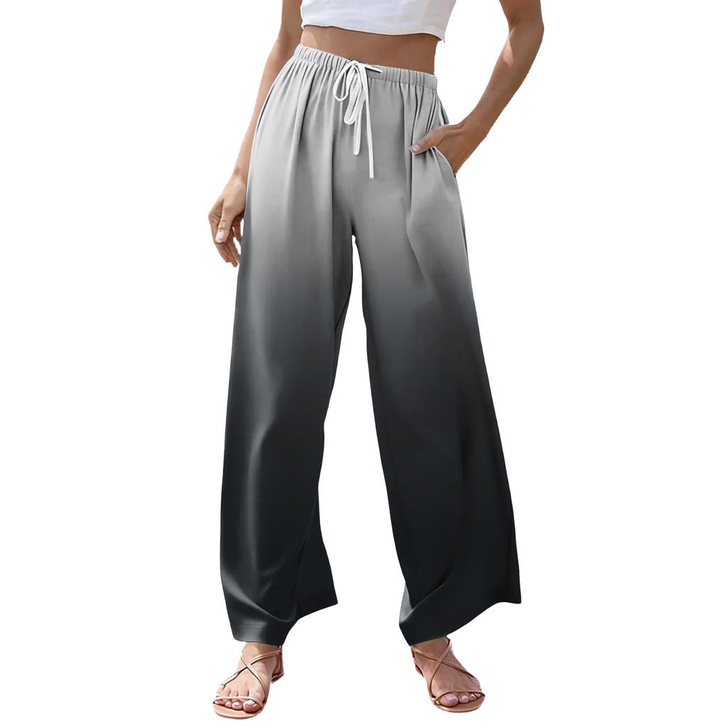 Women's Casual Gradient Print Wide Leg Drawstring Pocket Beach Casual Pants