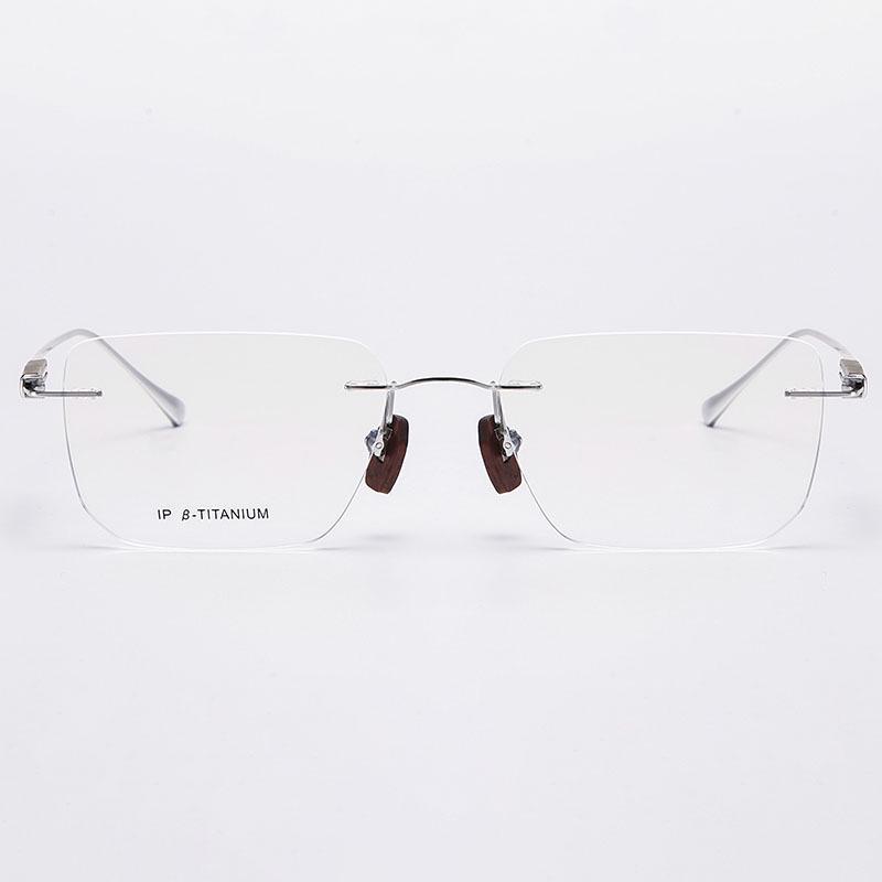 Men s Frameless Sandalwood Frame Pure Titanium Eyeglasses with Flat Lenses