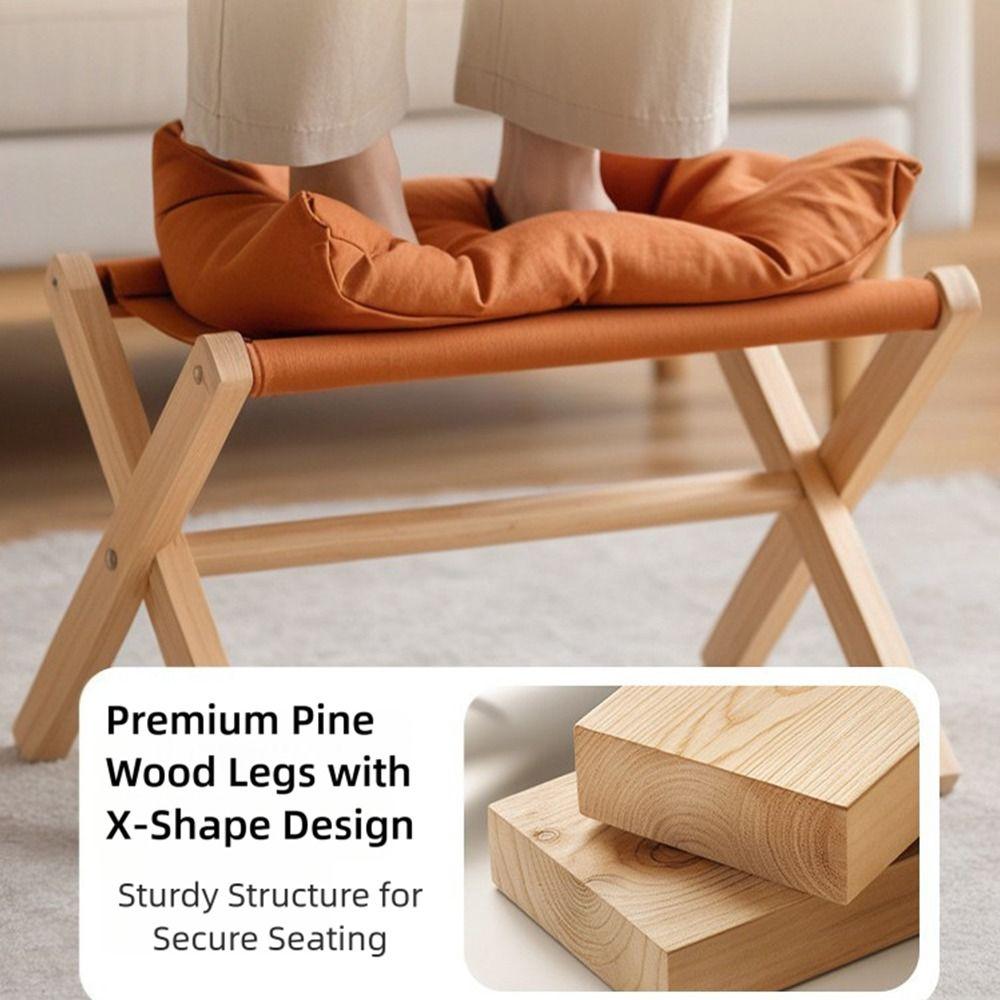 Solid Wood Velvet Footstool Soft Velvet Sofa Ottoman Multifunctional Soft Footrest Household