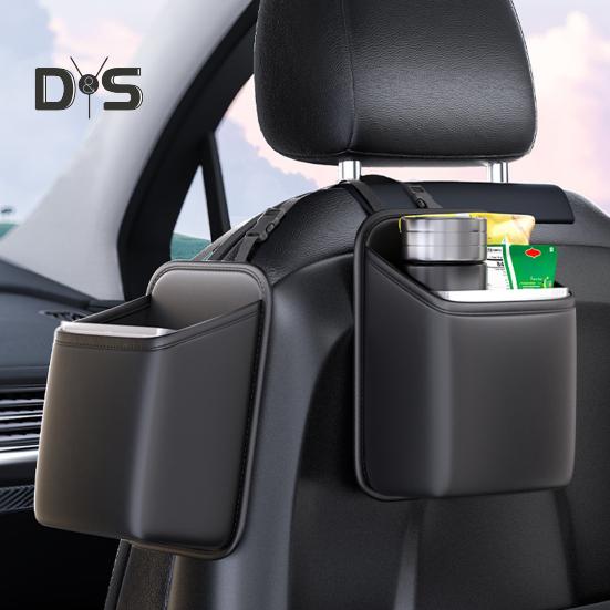 

Автомобильный мусорный бак, встроенный мешок для хранения мусора, кожаная мусорная бочка, мини-аксессуары для салона автомобиля для офиса, кухни, спальни чёрный
