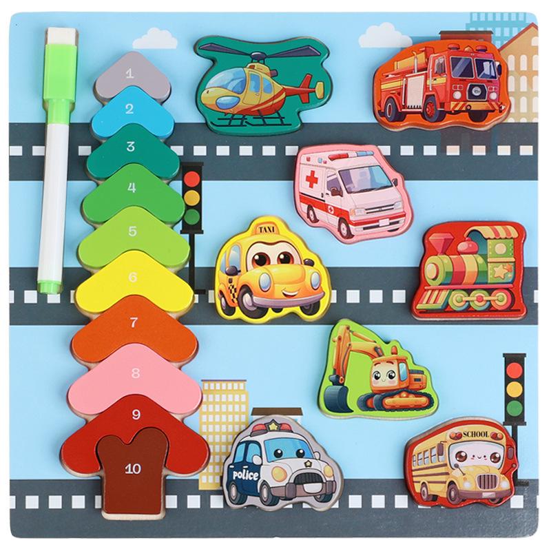 Double-Sided Wooden Animal Matching & Fishing Puzzle Toy for Early Education