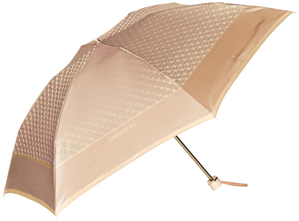 GHERARDINI AURORA 1GD Logo Jacquard Folding Umbrella In Beige Japan 55cm Ribs 17001-01G Yarn-Dyed (Made Japan) Women's (Free Size)