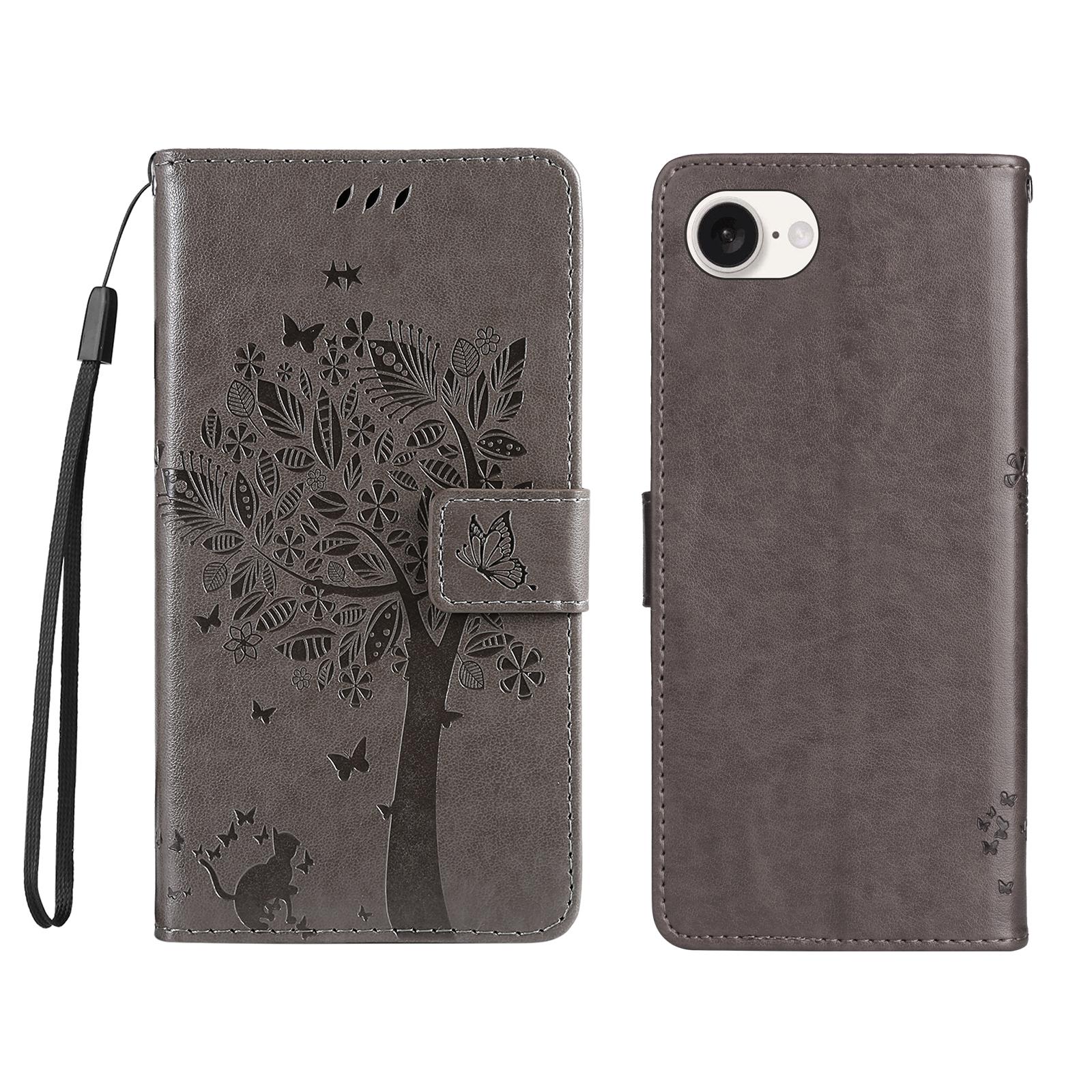 

Для iPhone 16e Чехол для телефона с подставкой Узор Кошачье дерево Кожаный кошелек Чехол для мобильного телефона Grey