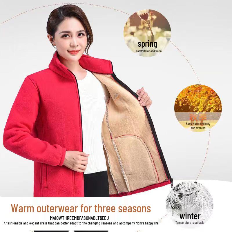 Women's Autumn/Winter Plus Velvet Fleece Jacket - Thickened Zipper Stand Collar Loose Sport Sweatshirt.