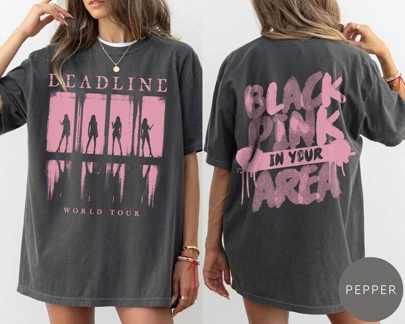 2026 Sommer Mode Trendiges T-Shirt Herren Damen Vintage Oberteil Seite Schwarz Rosa Welttournee T-Shirt, Black Pink Konzert T-Shirt, Kpop Black Pink Merch S beige