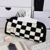 1pc-Black Checkerboard Grid Large High Value Storage Pencil Bag Stationery Box