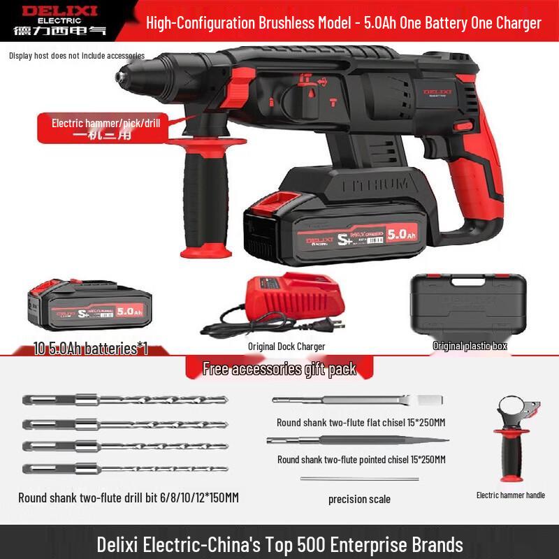 DELIXI Cordless Brushless Rotary Hammer Drill CN plug (adapter included)