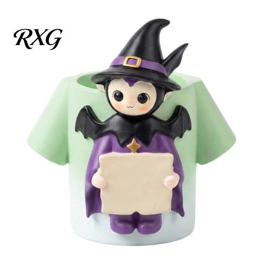 Desktop Storage Ornament Cute Witch Pen Holder, Resin Desk Organizer, Makeup Brush Halloween Organizer Cartoon Stationery Container for Office School