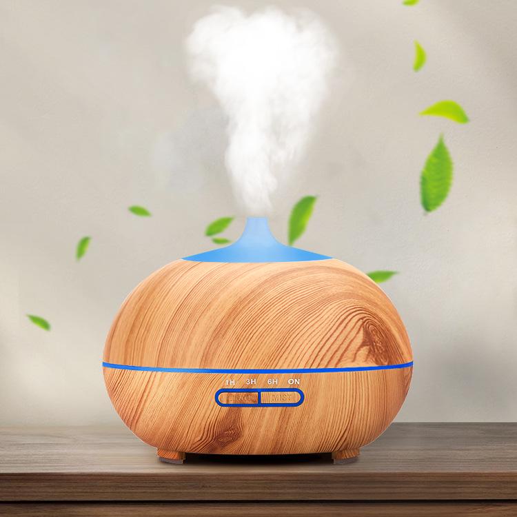 Ultrasonic Wood Grain Aroma Diffuser with Remote & 7-Color LED for Bedroom