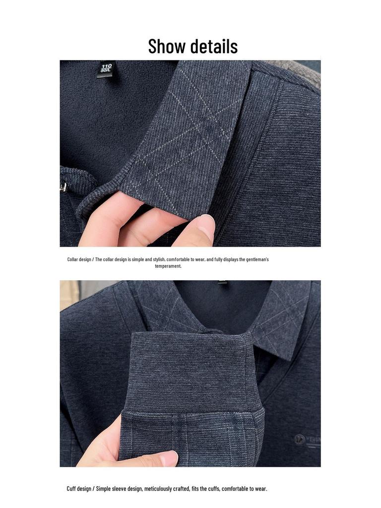 Dicker Samt-Strick-Pullover mit Revers für Männer mittleren Alters und ältere Männer - Stilvoller Zwei-in-Eins Winterpullover