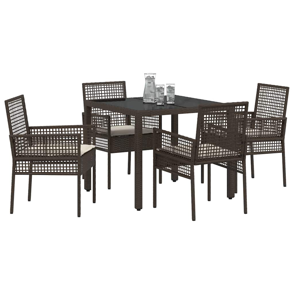 Garden Dining Set 5 pcs Brown Poly Rattan