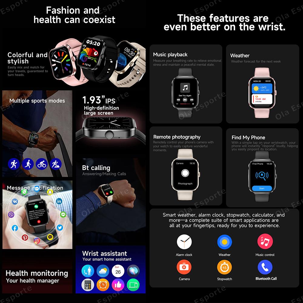 New Smart Watch Full Touch Screen Bluetooth Call AI Voice Heart Rate Waterproof Watches Sport Bracelet Smartwatch Women Men