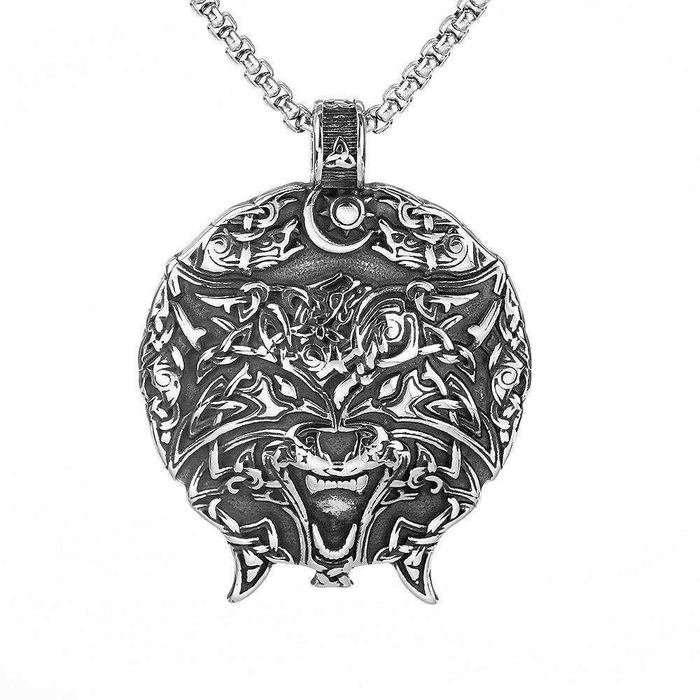 

Vintage Stainless Steel Men s Viking Wolf Head Pendant Necklace