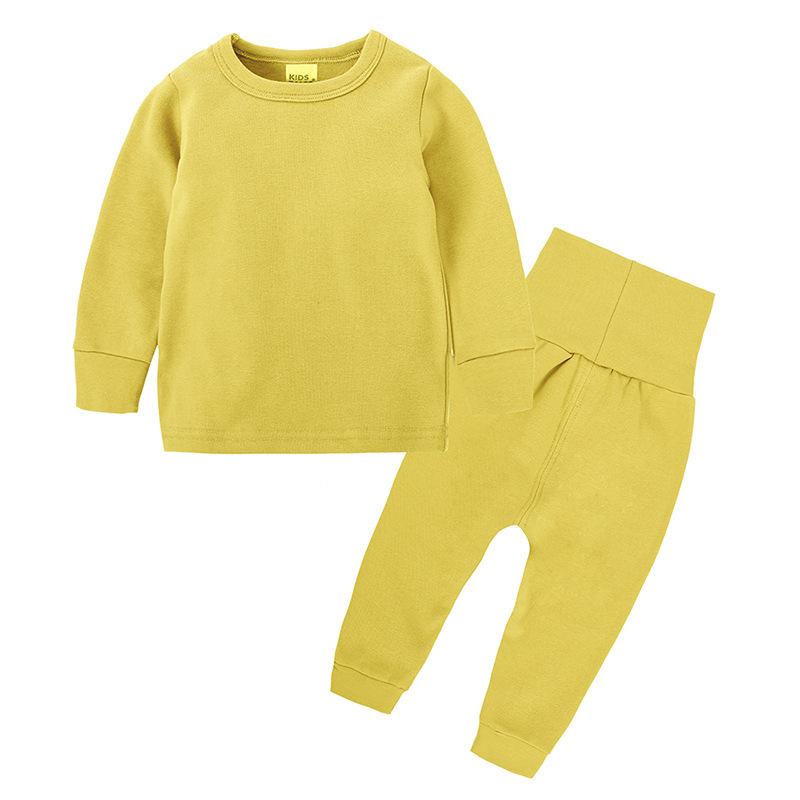 Kids Thick Brushed Pajama Set for Spring Autumn Long Sleeve Pants with Tummy Protection