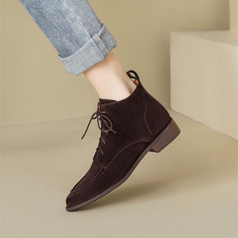 Bottes pour femmes 2025 pour le printemps l'automne Daim de mouton Bout rond Talon carré Bottines basiques Chaussures d'hiver Mode femme