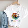 (European Size) 90s Print Tee Women Peace Flower Trend Cute Top Clothing Fashion T-shirt Lady Female Casual Short Sleeve Graphic T-shirt