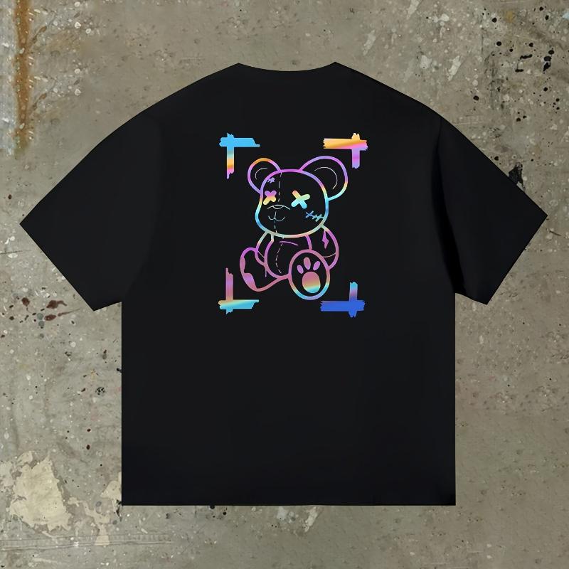 

Holographic Teddy Bear Graphic Print T-Shirt Breathable Cool, Comfortable Wear,Daily Casua XXL белый