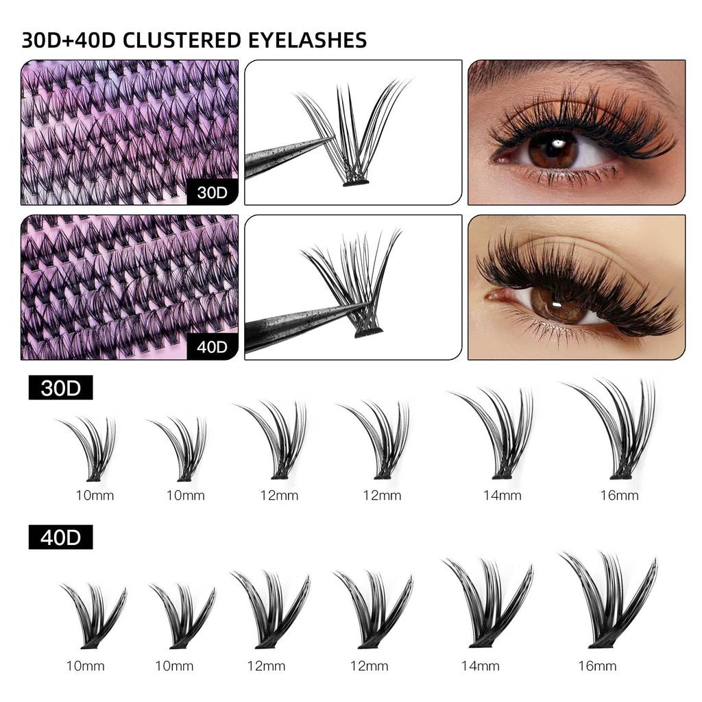 240 Cluster 3040D False Eyelashes: 10-14mm DIY Natural Dense Segmented Lashes