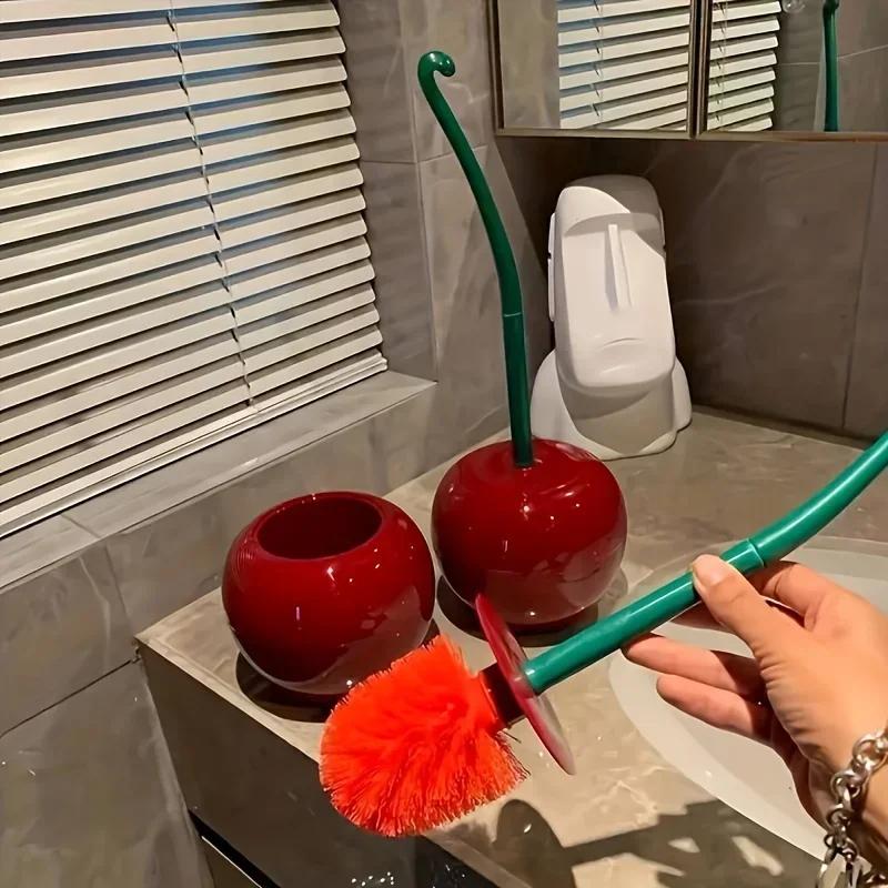 1pc -Toilet brush New Lovely Cherry Shape Lavatory Brush Toilet Brush Holder Set Toilet Bathroom mat Toilet brush Cleaning