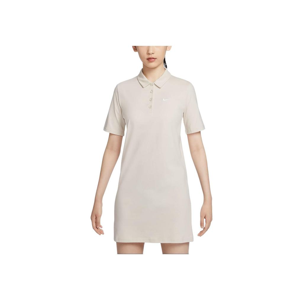 Nike Sportswear Printed Logo Soft Solid Color Polo Dress Women Dresses Light-Red White HJ8149-104