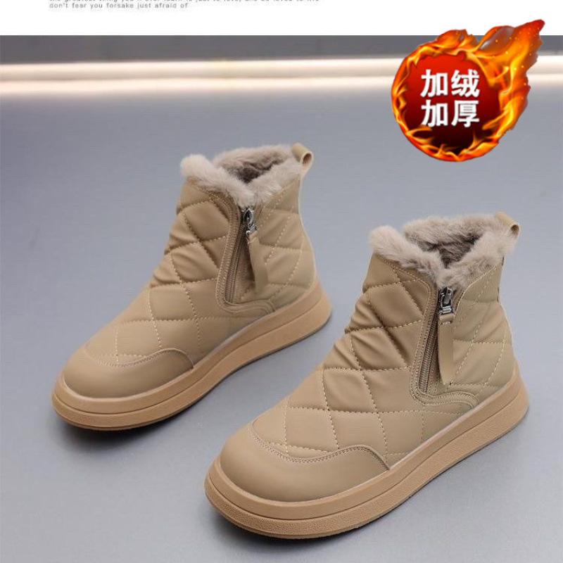 Fleece snow boots winter new side zipper waterproof thickened thermal cotton shoes platform casual short boots