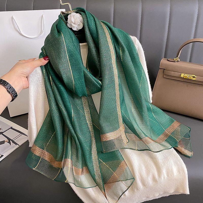 Women's Korean Style Fashionable Silk-like Temperament Scarf Winter Striped Retro High-end Shawl Outer Wear Neck Warmer