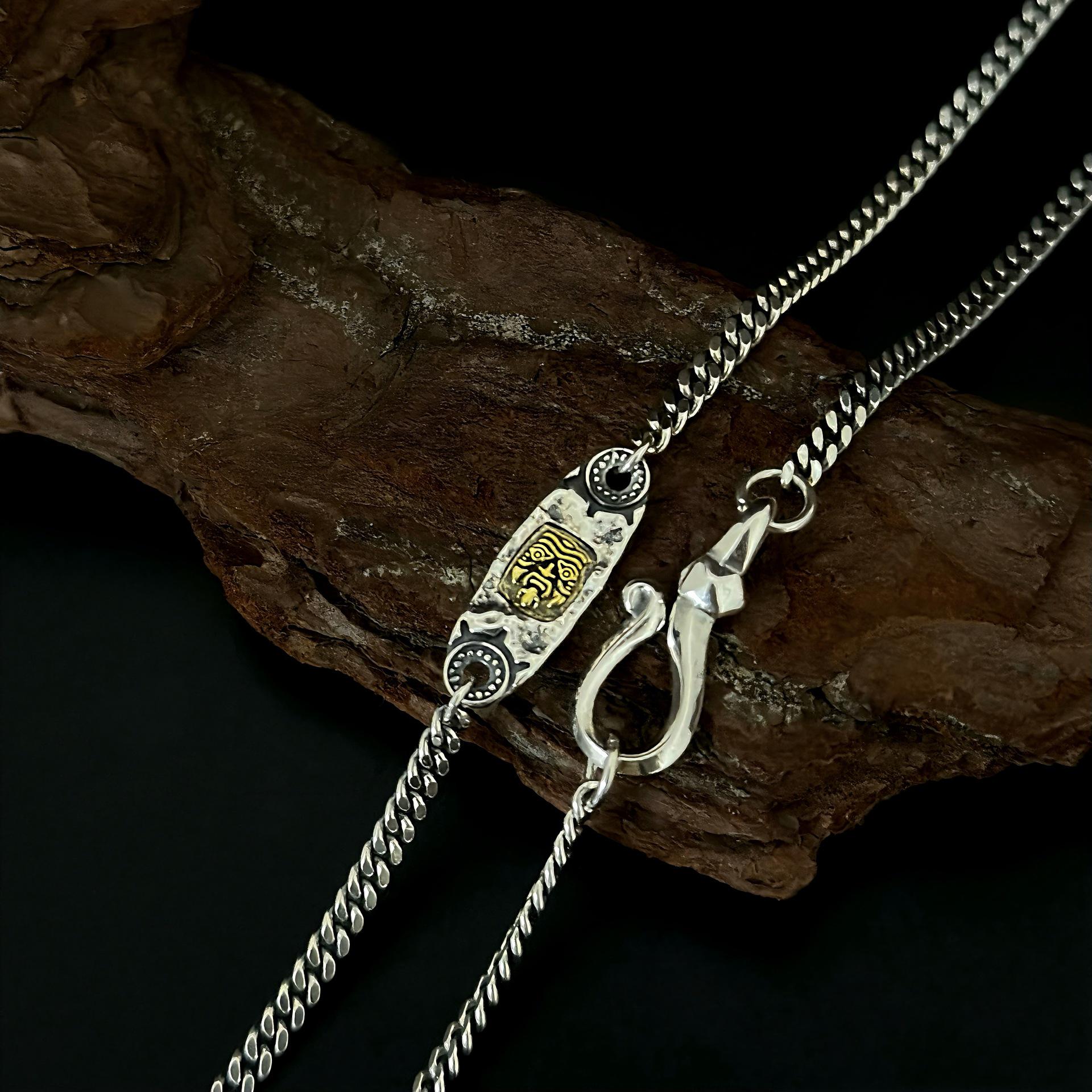 S925 Sterling Silver Tibetan Ethnic Zhakiramu Necklace - Unisex Chinese Style Sweater Chain Retro Distressed