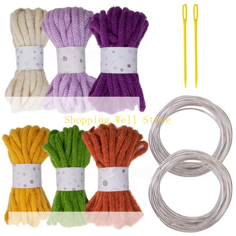 KX4B 6Rolls Of Multicolored Hollow Braided Cord Rope 5.46Yard Long 7mm Wide Polyester Rope For Art Craft And Home Decoration