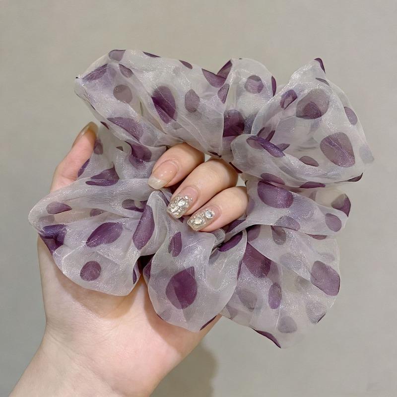 

Women Purple Romantic Polka Dots Chiffon Scrunchies Satin Elastics Hair Band Girls Hair Ties Ponytail Hair Accessories Headband світло-фіолетового кольору