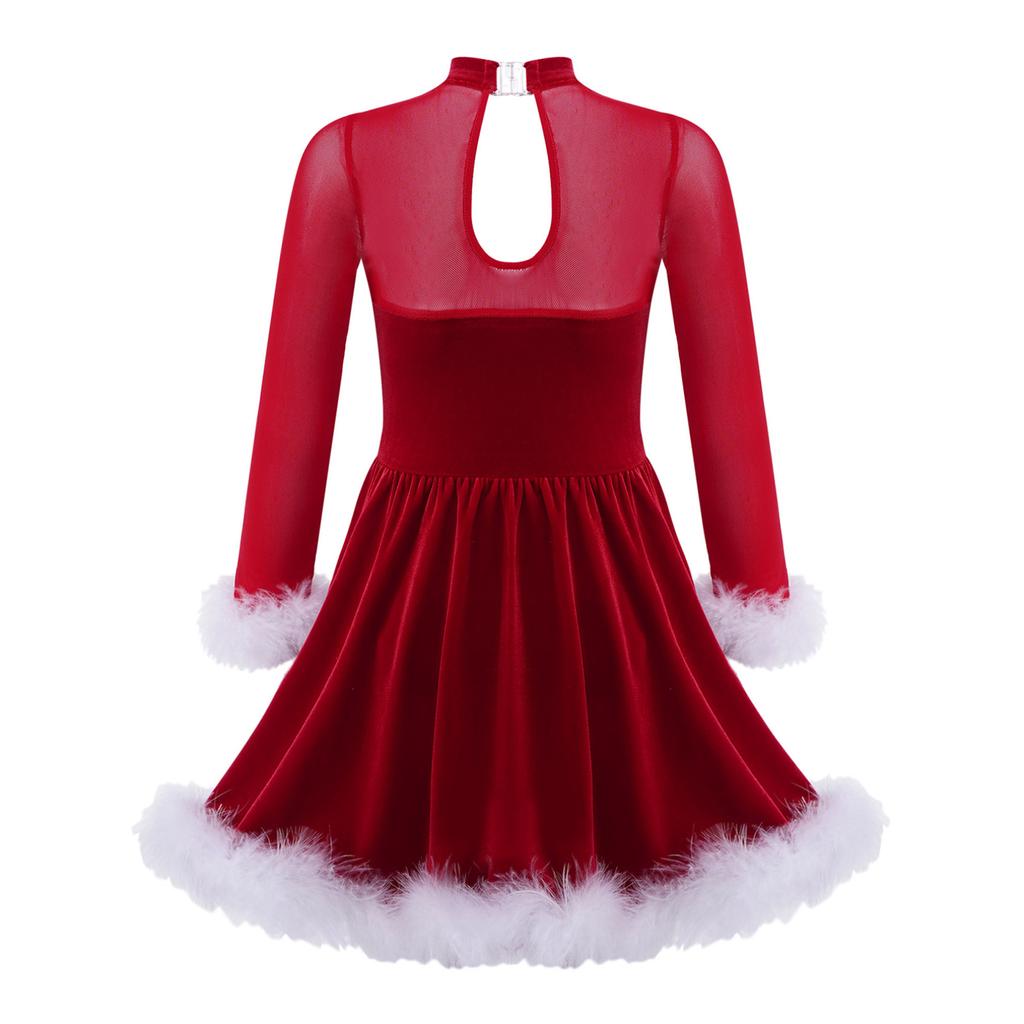 Kinder Mädchen Weihnachtskostüm Weihnachten Neujahr Bühne Dancewear Pailletten Santa Party Cosplay Kleid Samt Schlüsselloch Rückentanz Kostüm