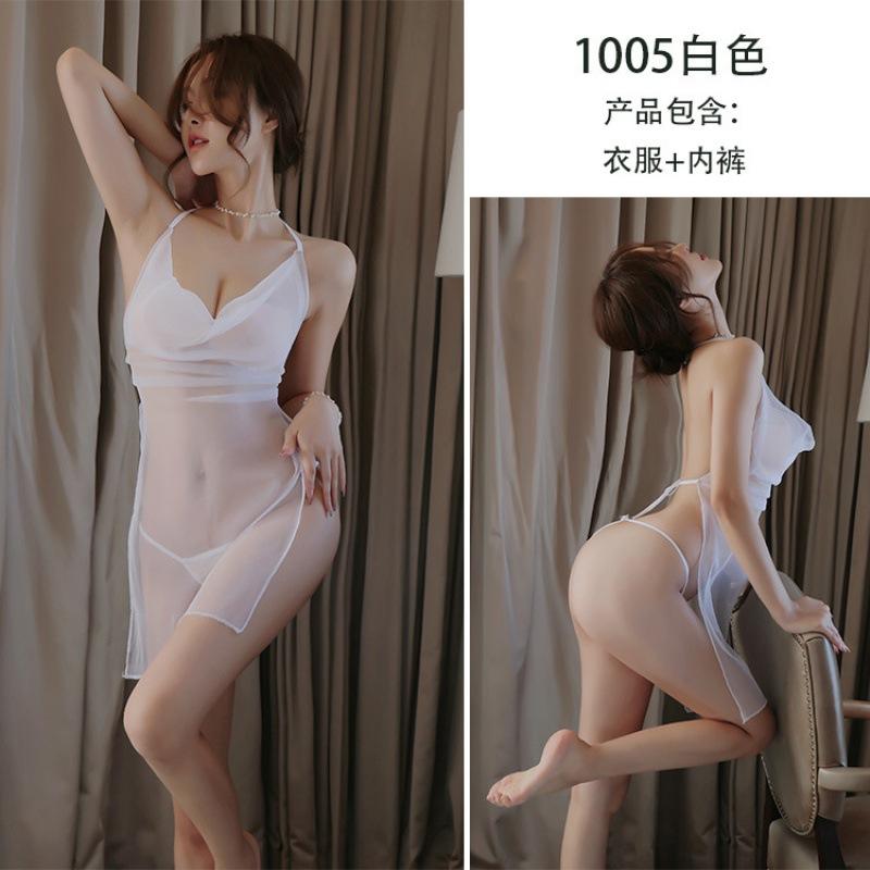 Erotic Underwear Women's Large Size Pan Jinlian Sexy Temptation Mesh Belly Pocket Pajamas Sexy One Piece with Hair