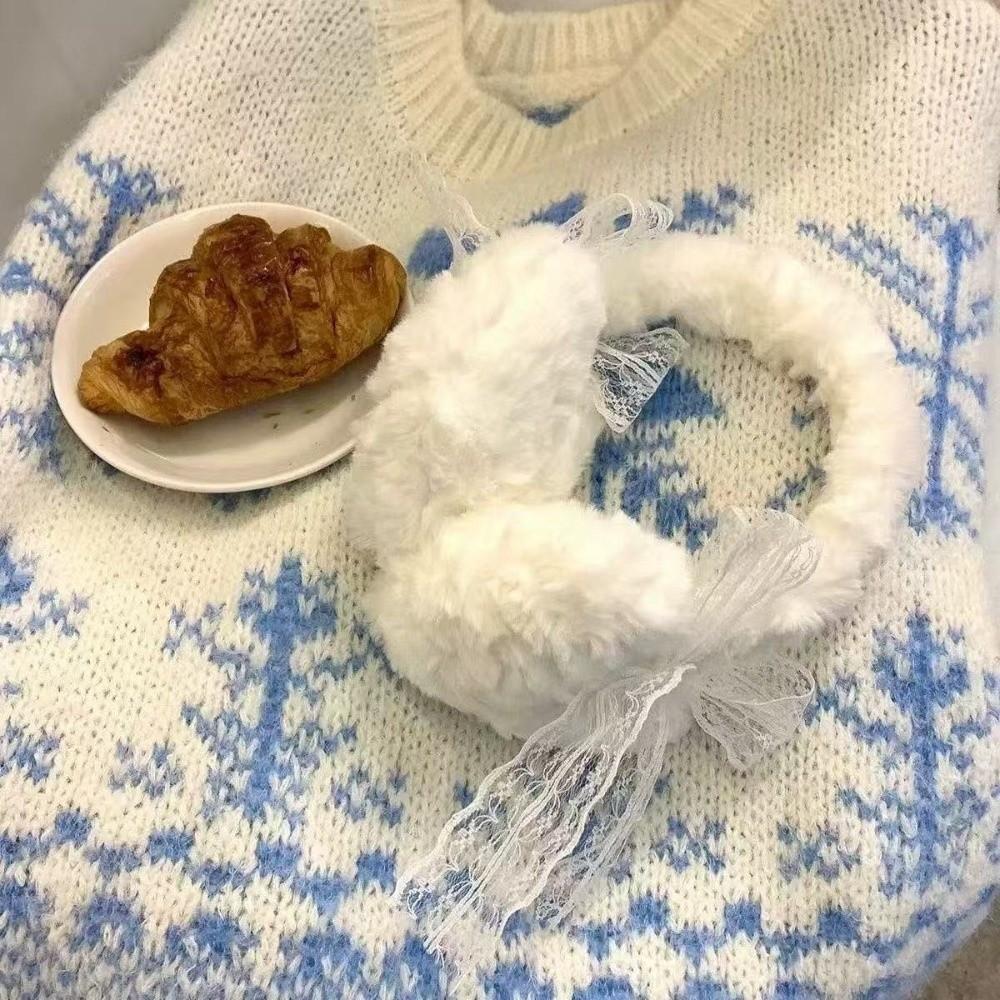 Lace Winter Plush Earmuffs Thicken Ear Cover Cute Bow Ear Warmers  Ladies