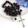1 Stück Handgefertigte Halskette Damen Imitation Vintage Perlen Rosenkranzperlen Mit Kreuz Anhänger Schmuck