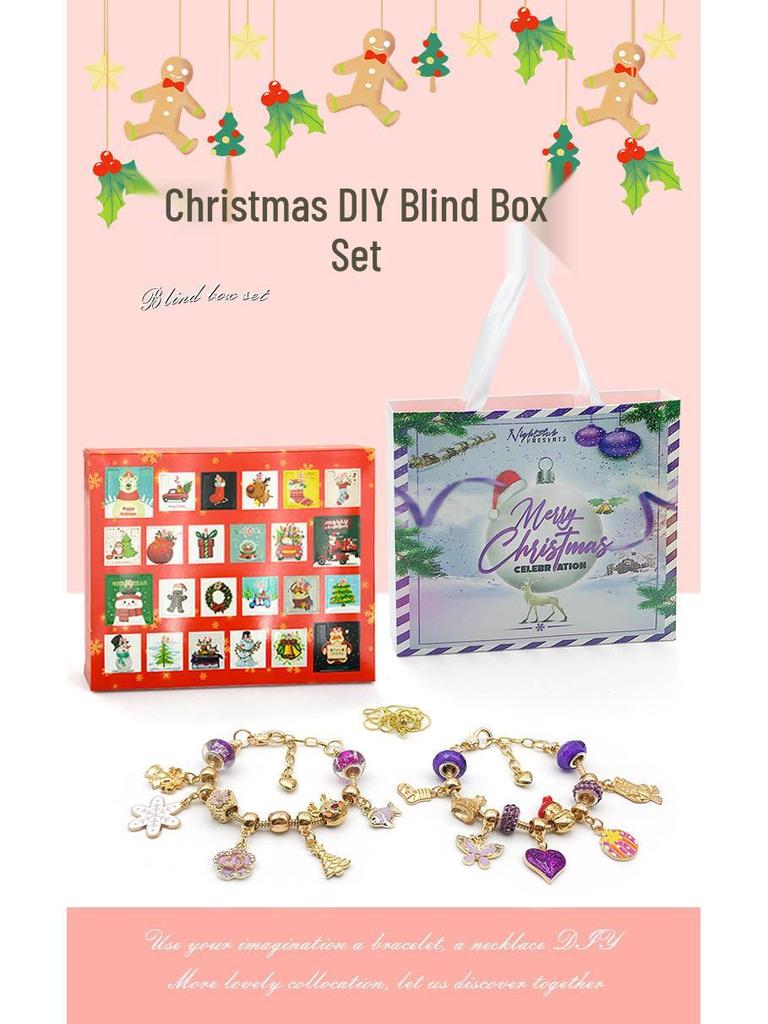 Contagem Regressiva para o Natal: Caixa de Presente Roxa com Calendário de Pulseira de Contas Douradas/Prateadas DIY