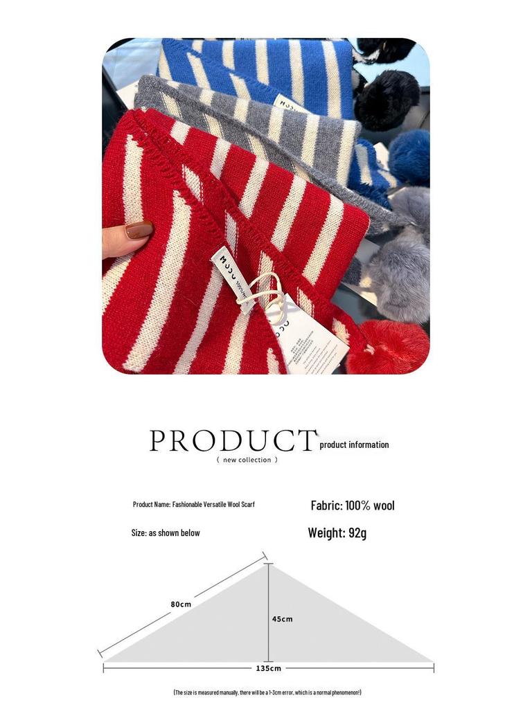 Châle Écharpe Rayé Rouge Fait Main 100% Laine avec Pompon Amovible – Polyvalent et Chaud pour Noël 2025