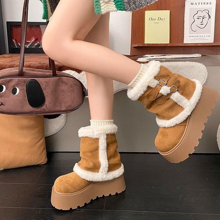 Thick-soled snow boots winter new piled thickened warm large cotton shoes non-slip fluffy short boots