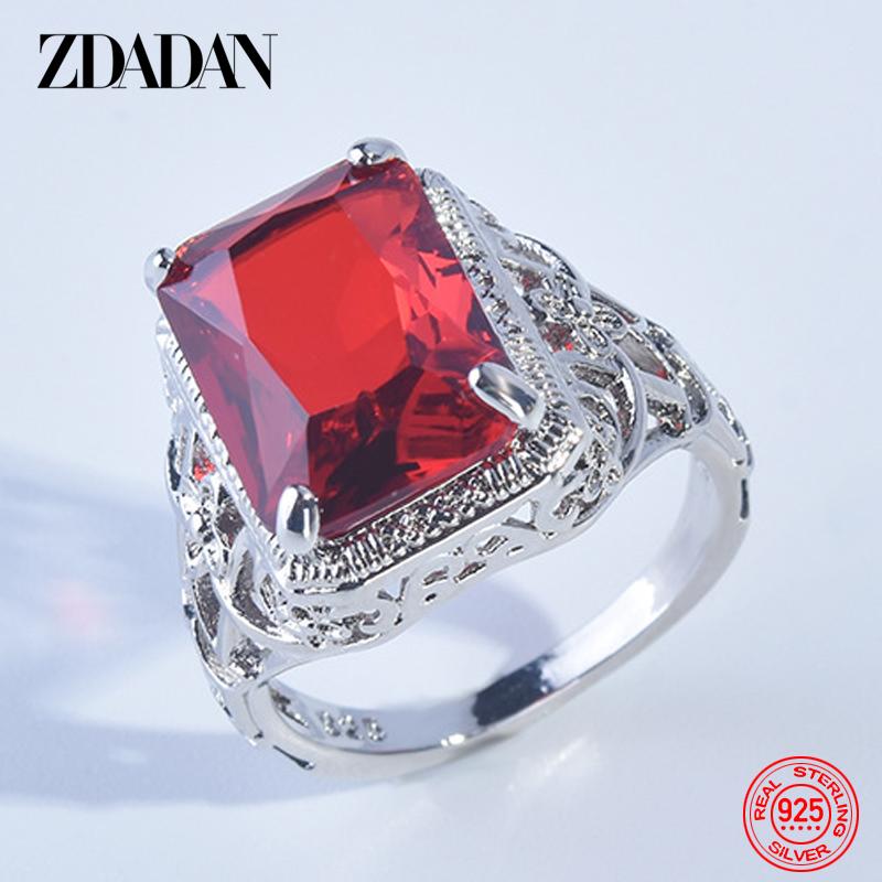 925 Sterling Silver Square Ruby Ring for Women Fashion Wedding Party Jewelry Gift Wholesale