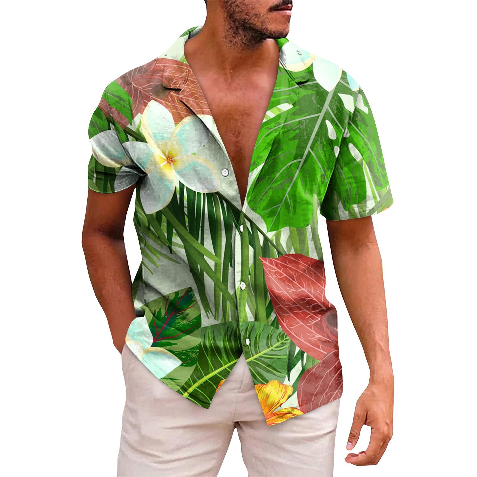 

Мужские гавайские рубашки с короткими рукавами и пуговицами с принтом. Мужские повседневные модные рубашки с короткими рукавами. XL зелёный