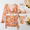 Swimsuit 1011 New European and American Fashion Printed Beach Dress Bikini Four-piece Swimsuit Women's