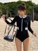 Costume da bagno intero da donna snellente a manica lunga - Nasconde la pancia, Protezione solare, Perfetto per immersioni e surf